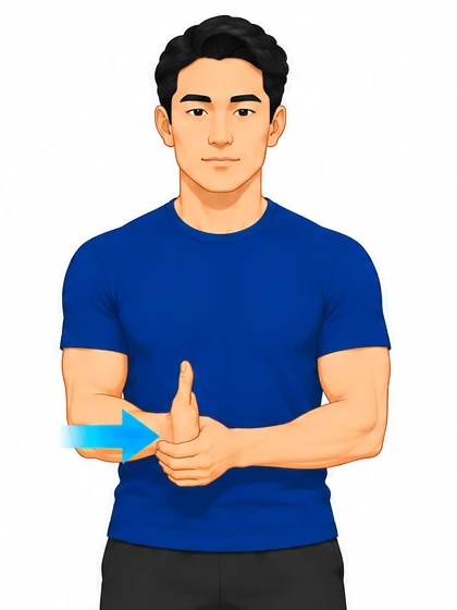 Standing with the elbow tucked in, pressing the hand inward against the other hand without moving
