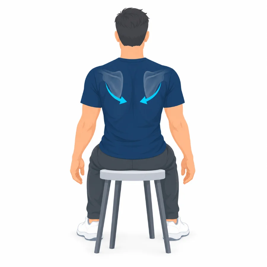 Sitting on a stool gently drawing the shoulder blades back and down